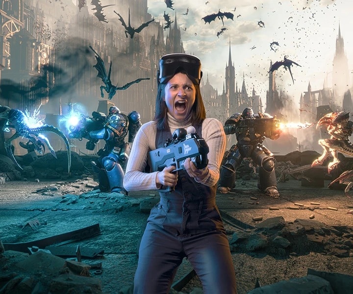 Warhammer 40K Space Marine VR Player Shouting Excited Shooting